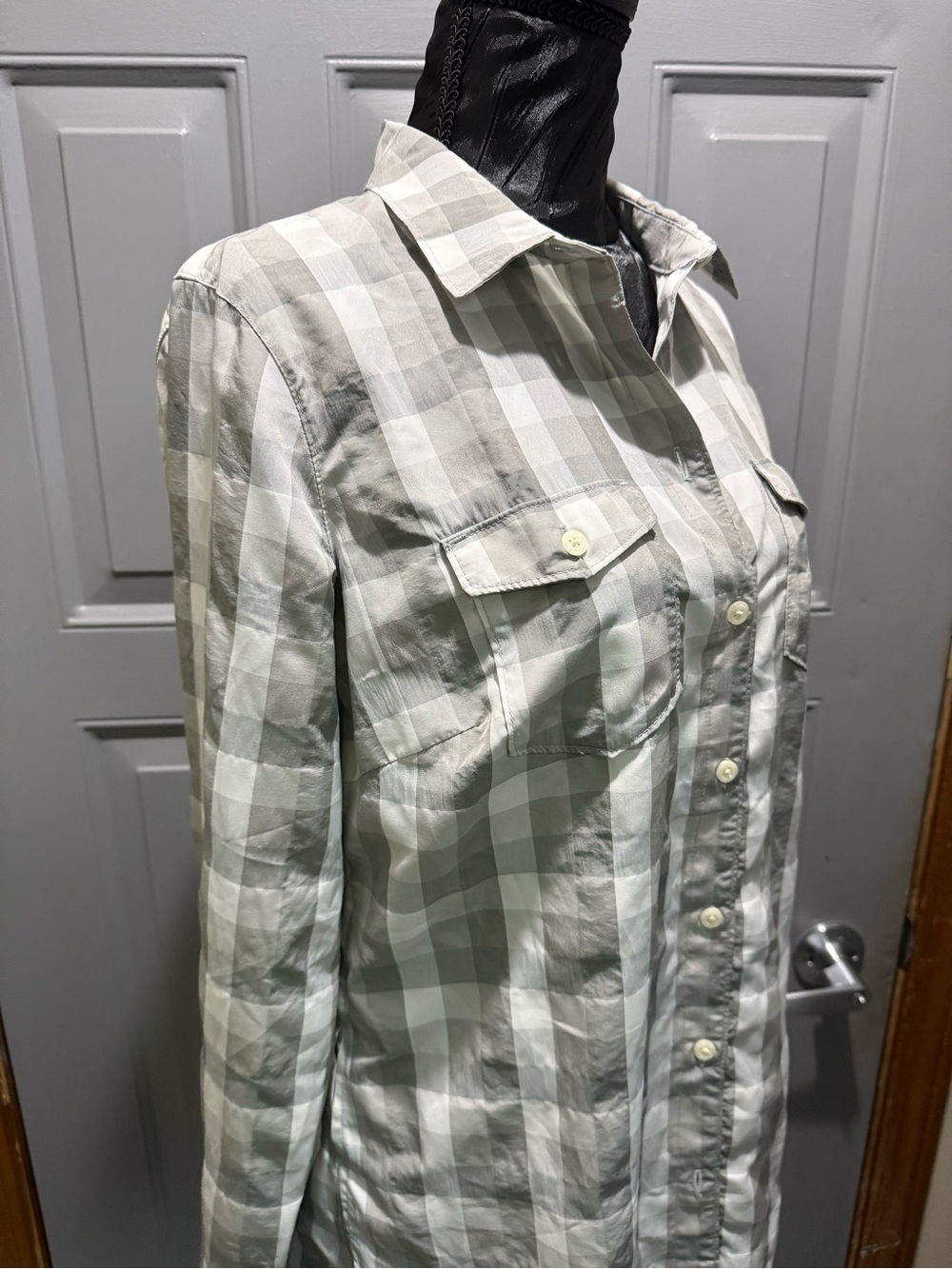 Eddie Bauer - Gray & White Checkered Button Down Shirt - Women's (med)